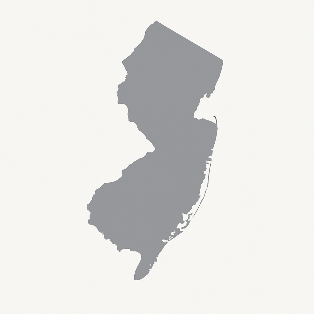 Gray outline map of New Jersey representing statewide mobile notary service coverage